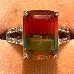 Silvertone Watermelon Tourmaline Ring Sz5.25 NWOT